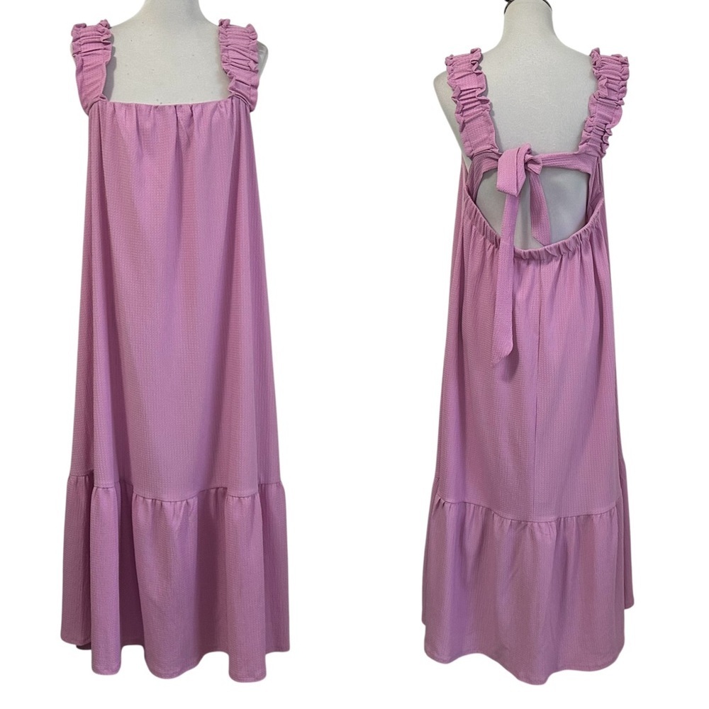Vici Women Sleeveless Textured Maxi Dress Sz Medium Lavender Tie Back Wide Strap